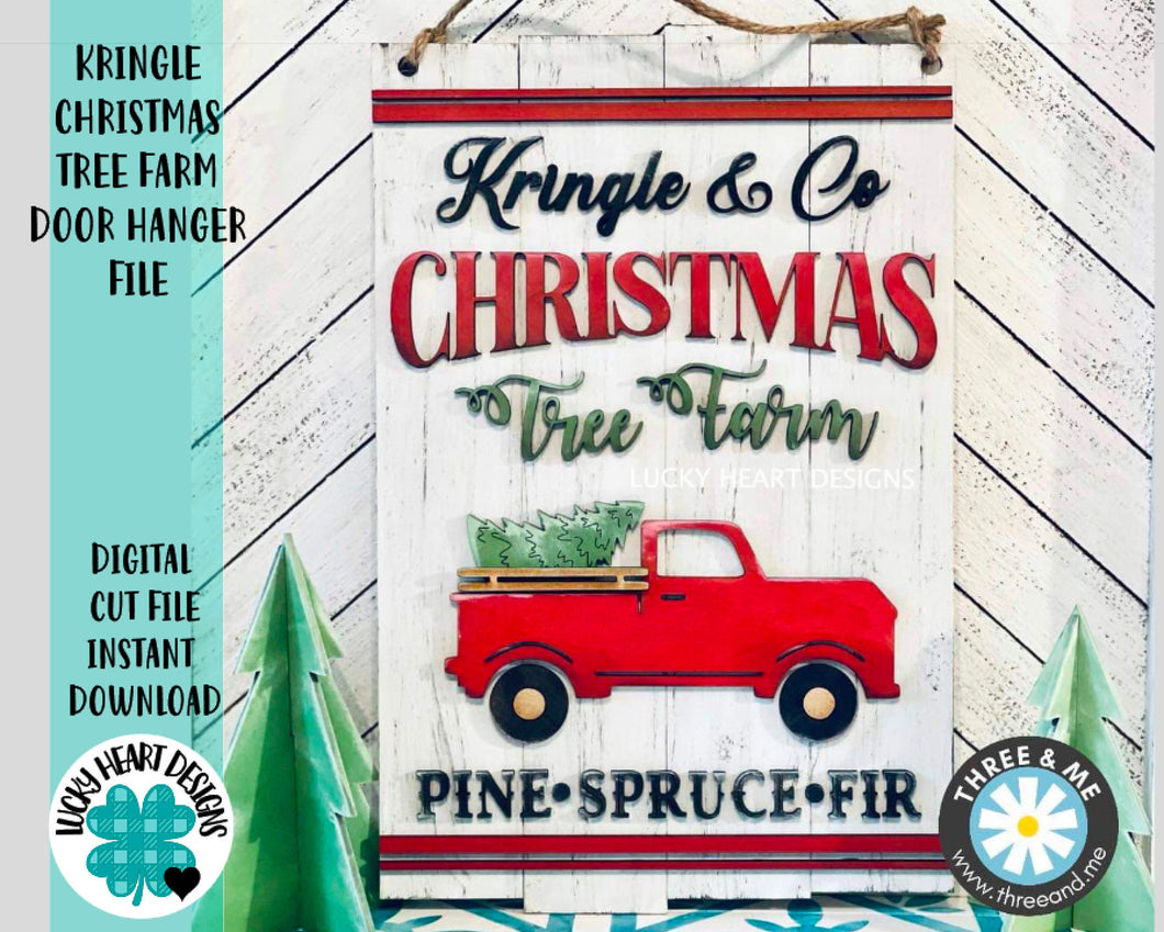 Kringle Christmas Tree Farm Door Hanger File SVG, Holiday Glowforge, LuckyHeartDesignsCo