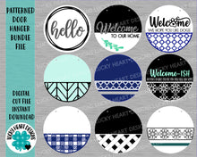 Load image into Gallery viewer, Patterned Door Hanger Bundle File SVG, Glowforge Sign, LuckyHeartDesignsCo
