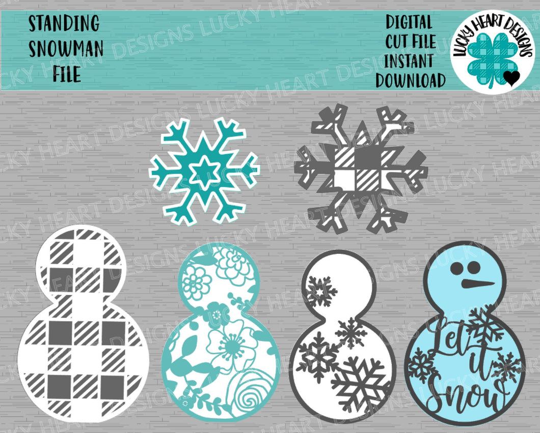 Standing Snowman File SVG, Christmas Snowflake, LuckyHeartDesignsCo