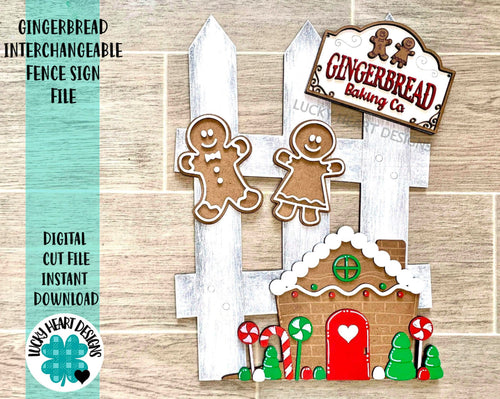 Gingerbread Interchangeable Fence Sign File SVG, Christmas Glowforge, LuckyHeartDesignCo