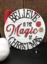 Load image into Gallery viewer, Believe in the Magic of Christmas Door Hanger File SVG, Holiday Glowforge, LuckyHeartDesignsCo
