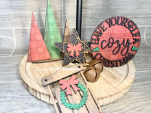 Load image into Gallery viewer, Rustic Plaid Christmas Tiered Tray File SVG, Cabin Sled Holiday Tier Tray Glowforge, LuckyHeartDesignsCo
