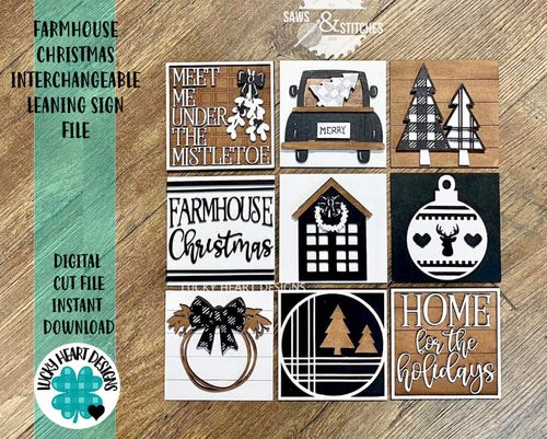 Farmhouse Christmas Interchangeable Leaning Sign File SVG, Holiday Tiered Tray Glowforge, LuckyHeartDesignsCo
