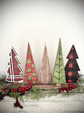 Load image into Gallery viewer, Standing Holiday Trees Centerpiece Complete DIY KIT File SVG, Christmas mantle decor, glowforge, LuckyHeartDesignsCo
