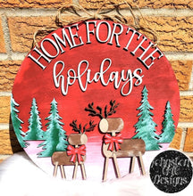 Load image into Gallery viewer, Home For The Holidays Rustic Christmas Door Hanger Sign File SVG, Glowforge, LuckyHeartDesignsCo
