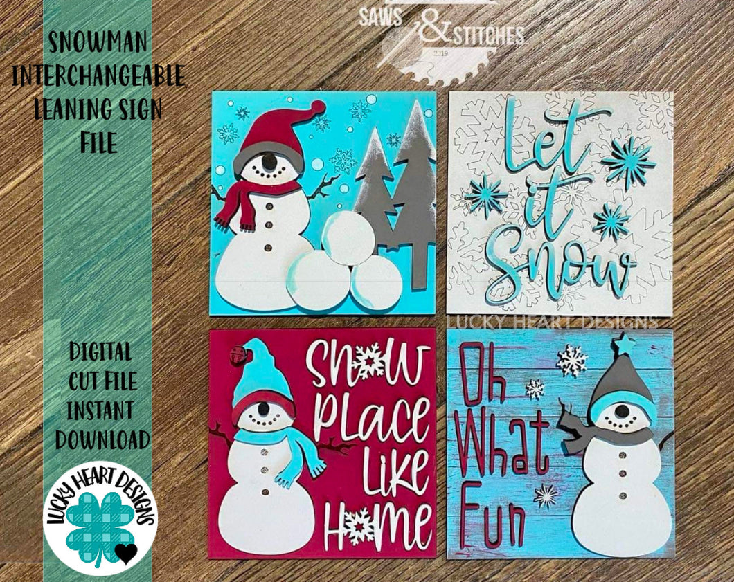 Snowman Interchangeable Leaning Sign File SVG, Winter Tiered Tray Glowforge, LuckyHeartDesignsCo