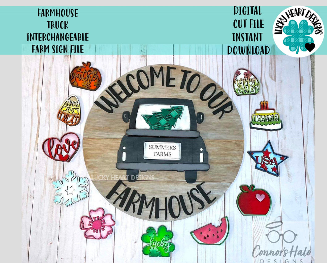 Farmhouse Truck Interchangeable Farm Sign File SVG, Door Hanger Glowforge, LuckyHeartDesignsCo