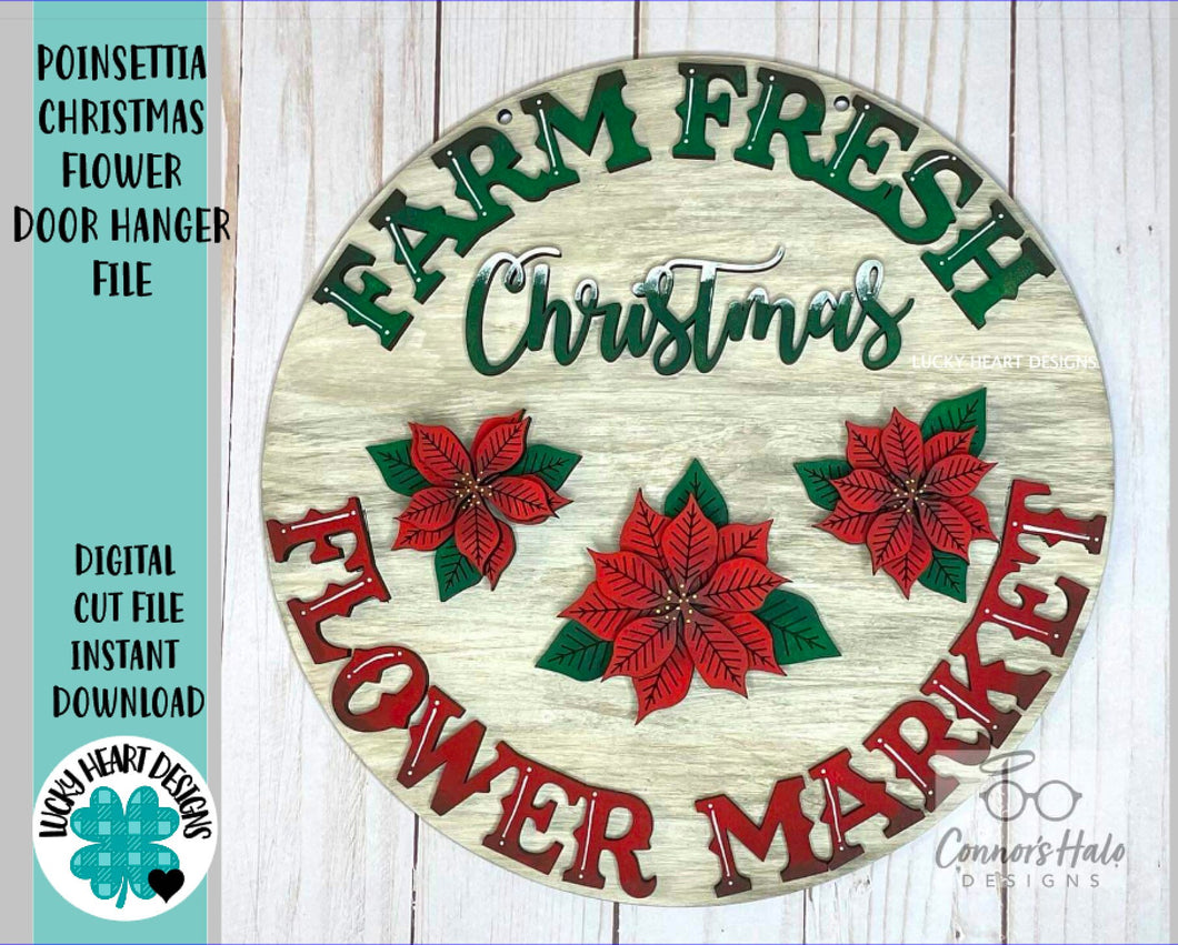 Poinsettia Christmas Flower Door Hanger File SVG, Glowforge, LuckyHeartDesignsCo