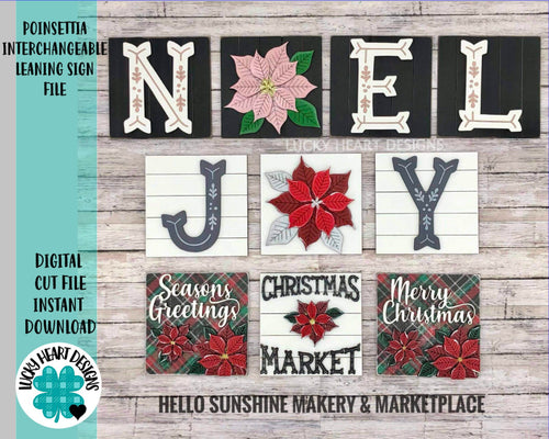 Poinsettia Interchangeable Leaning Sign File, Christmas, Holiday Glowforge, LuckyHeartDesignsCo