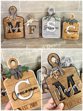 Load image into Gallery viewer, Cutting Board Initial Sign File SVG, Monogram Glowforge, Tiered Tray, LuckyHeartDesignsCo
