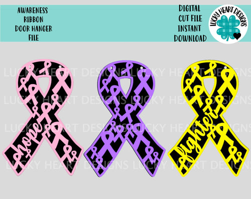 Awareness Ribbon Door Hanger File SVG, Cancer Fundraiser Glowforge, LuckyHeartDesigns