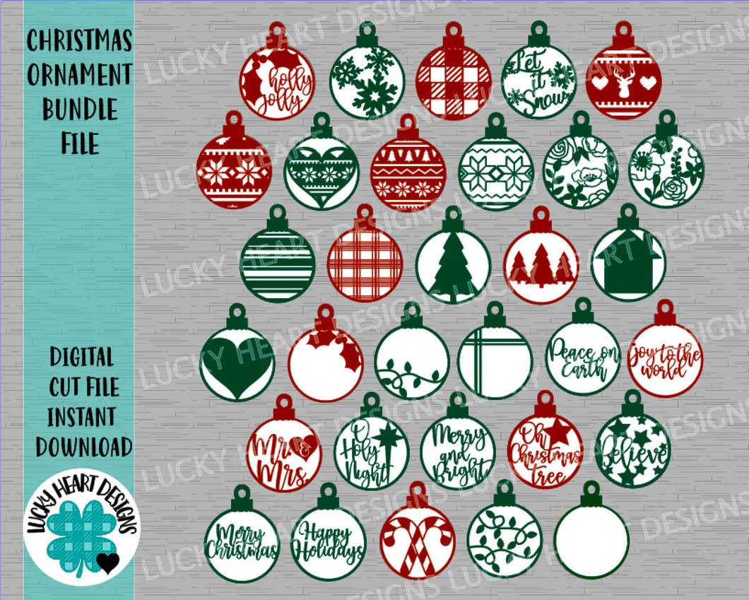 Christmas Ornament Bundle File SVG, Glowforge, LuckyHeartDesignsCo