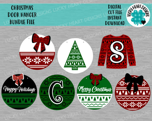 Christmas Door Hanger Bundle File SVG, Glowforge Holiday Sign Decor, LuckyHeartDesignsCo
