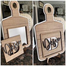 Load image into Gallery viewer, Cutting Board Interchangeable Leaning Sign File SVG, Personalized, Glowforge, LuckyHeartDesignsCo
