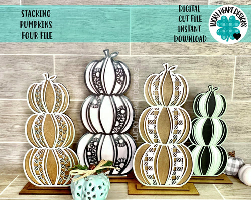 Stacking Pumpkins Four File SVG, Fall Decor Glowforge, LuckyHeartDesignsCo