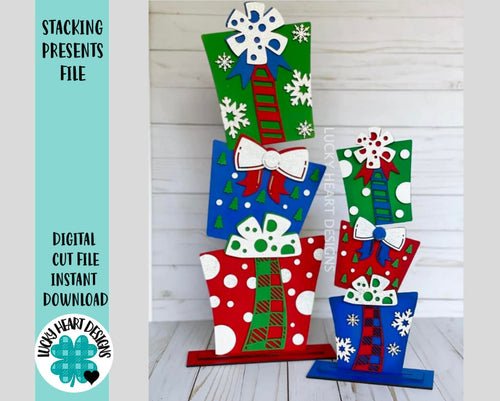 Stacking Presents File SVG, Christmas Decor Glowforge, LuckyHaertDesignsCo