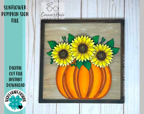 Sunflower Pumpkin Sign File SVG, Glowforge Fall, LuckyHeartDesignsCo