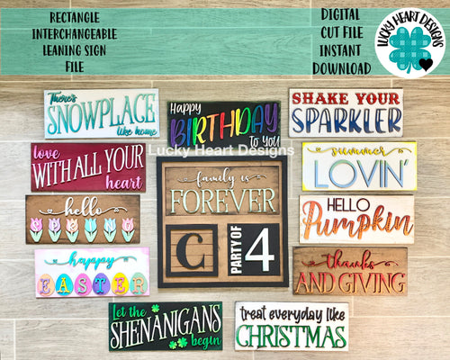 Rectangle Interchangeable Leaning Sign File SVG, Seasonal Home Sign, LuckyHeartDesignsCo