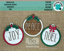Load image into Gallery viewer, Farmhouse Christmas Words Ornament File SVG, Shiplap Glowforge, LuckyHeartDesignsCO
