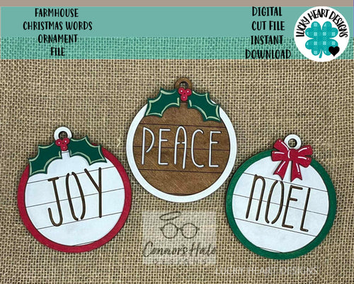 Farmhouse Christmas Words Ornament File SVG, Shiplap Glowforge, LuckyHeartDesignsCO