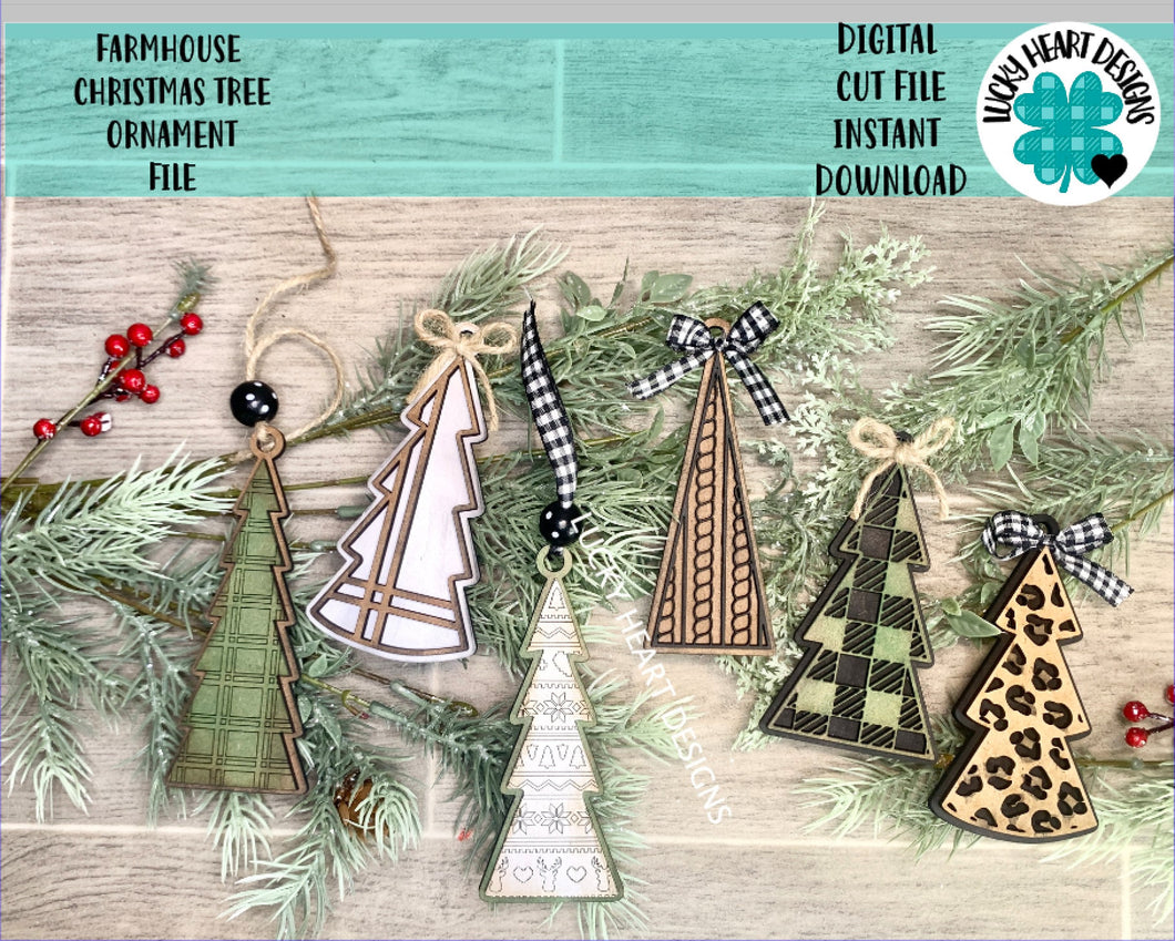Farmhouse Christmas Tree Ornament File SVG, Holiday Glowforge, LuckyHeartDesignsCo