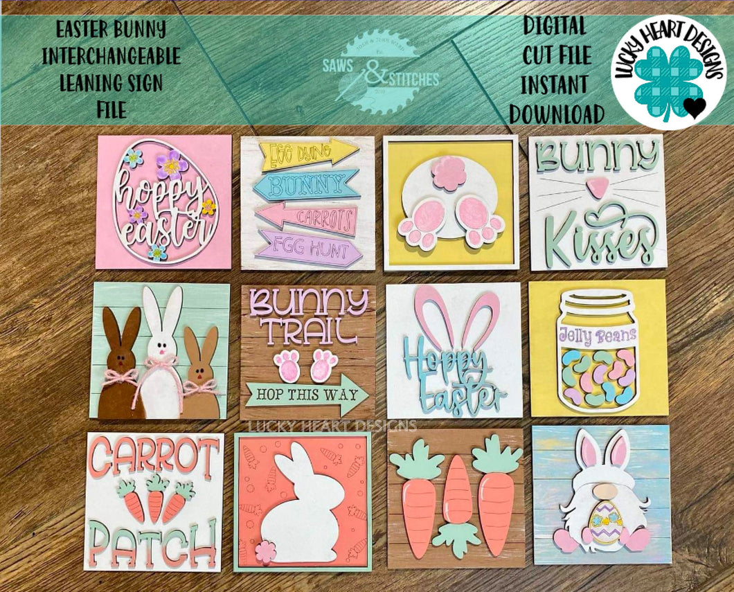 Easter Bunny Interchangeable Leaning Sign File SVG, Tiered Tray Glowforge, LuckyHeartDesignsCo