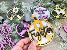 Load image into Gallery viewer, Cancer Awareness Fundraiser Ornament File SVG, Christmas, Ribbon, Glowforge, LuckyHeartDesignsCo
