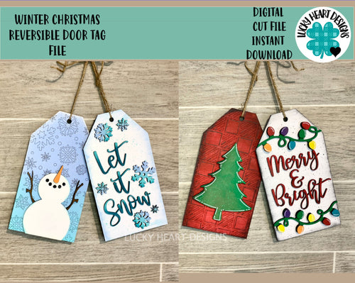 Christmas Winter Door Tag File SVG, Glowforge Holiday Wreath, LuckyHeartDesignsCo