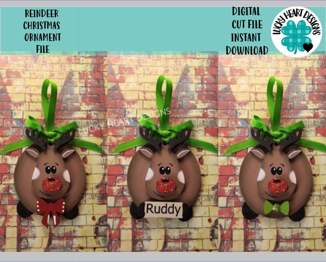 Reindeer Christmas Ornament File SVG, Rudolph Holiday Glowforge, LuckyHeartDesignsCo