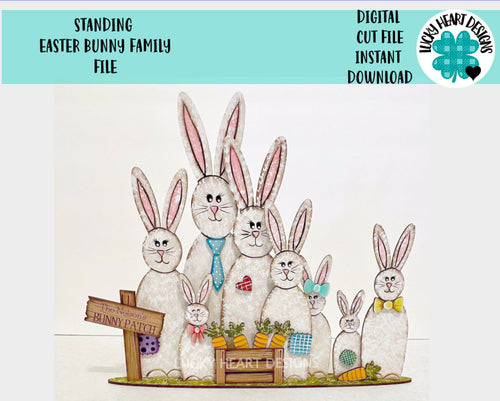 Standing Easter Bunny Family File SVG, Glowforge, LuckyHeartDesignsCo