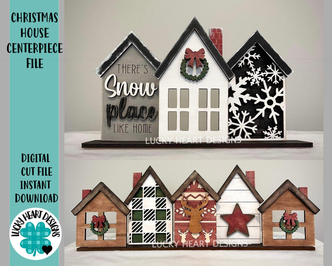 Christmas House Centerpiece File SVG, Holiday Decor, Glowforge, LuckyHeartDesignsCo