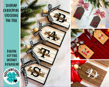 Load image into Gallery viewer, Shiplap Christmas Stocking Tag File SVG, Holiday Glowforge, LuckyHeartDesignsCo
