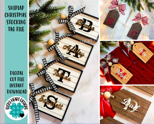 Shiplap Christmas Stocking Tag File SVG, Holiday Glowforge, LuckyHeartDesignsCo