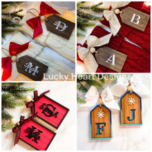 Load image into Gallery viewer, Shiplap Christmas Stocking Tag File SVG, Holiday Glowforge, LuckyHeartDesignsCo
