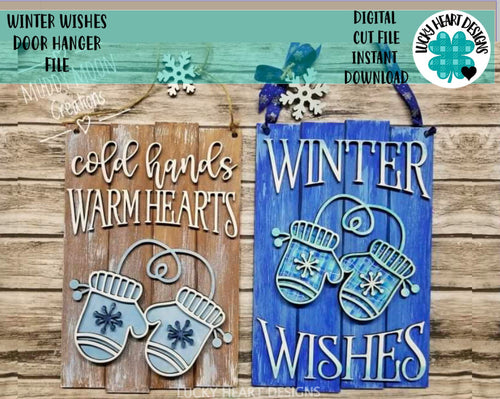 Winter Wishes Mittens Door Hanger Sign File File SVG, Glowforge, LuckyHeartDesignsCo