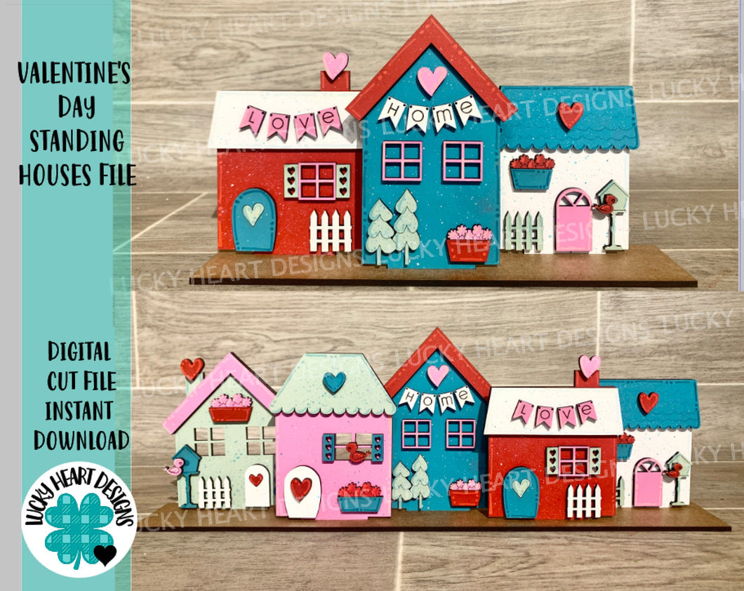 Valentine's Day Standing Houses File SVG, Tiered Tray Decor, Glowforge, LuckyHeartDesignsCo
