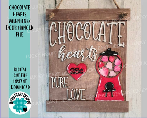 Chocolate Hearts Valentines Door Hanger File SVG, Glowforge, LuckyHeartDesignsCo