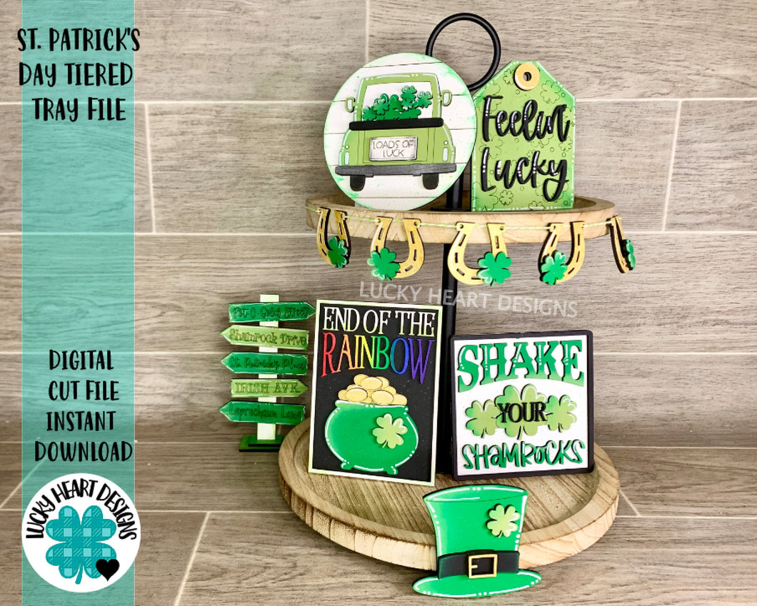 St. Patrick's Day Tiered Tray File SVG, Lucky Tier TrayGlowforge, LuckyHeartDesignsCo