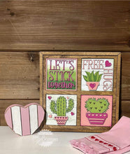 Load image into Gallery viewer, Cactus Valentines Interchangeable Leaning Sign File SVG, Tiered Tray, Glowforge, LuckyHeartDesignsCo
