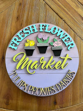 Load image into Gallery viewer, Fresh Flower Market Spring Door Hanger Sign File SVG, Glowforge, LuckyHeartDesignsCo
