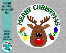Load image into Gallery viewer, Reindeer Christmas Door Hanger Sign File SVG, glowforge Holiday, LuckyHeartDesignsCo
