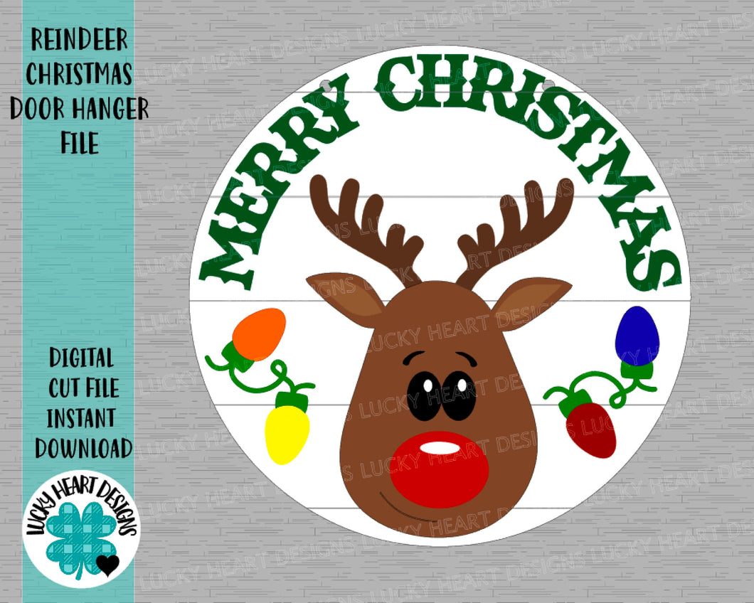 Reindeer Christmas Door Hanger Sign File SVG, glowforge Holiday, LuckyHeartDesignsCo