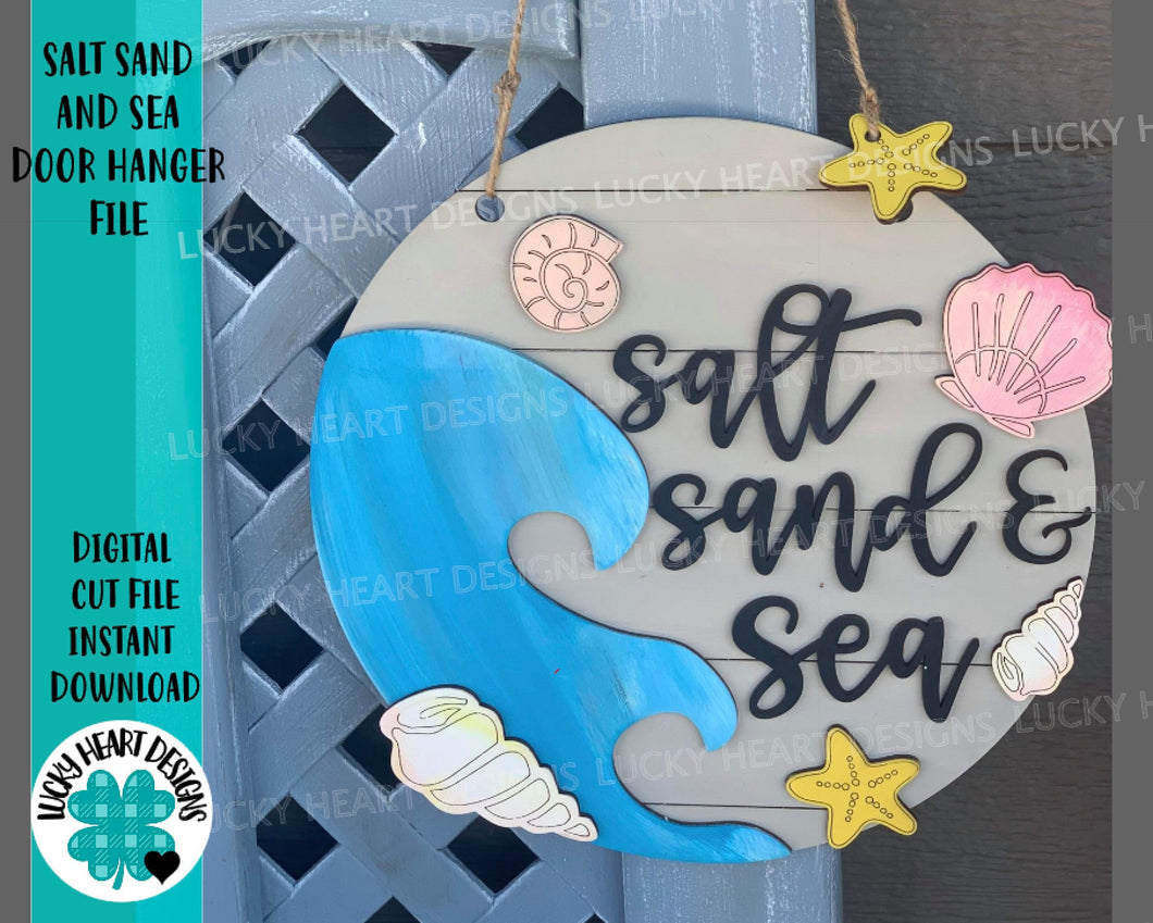 Salt Sand Sea Door Hanger File SVG, Beach Shells Glowforge Laser, LuckyHeartDesignsCo