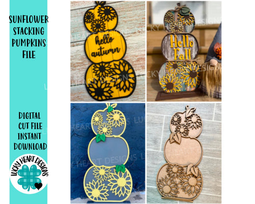 Sunflower Stacking Pumpkin File SVG, Fall Glowforge, LuckyHeartDesignsCo