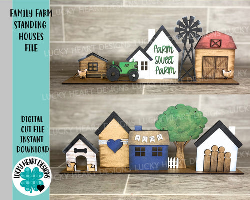 Family Farm Standing Houses File SVG, Home Glowforge, LuckyHeartDesignsCo