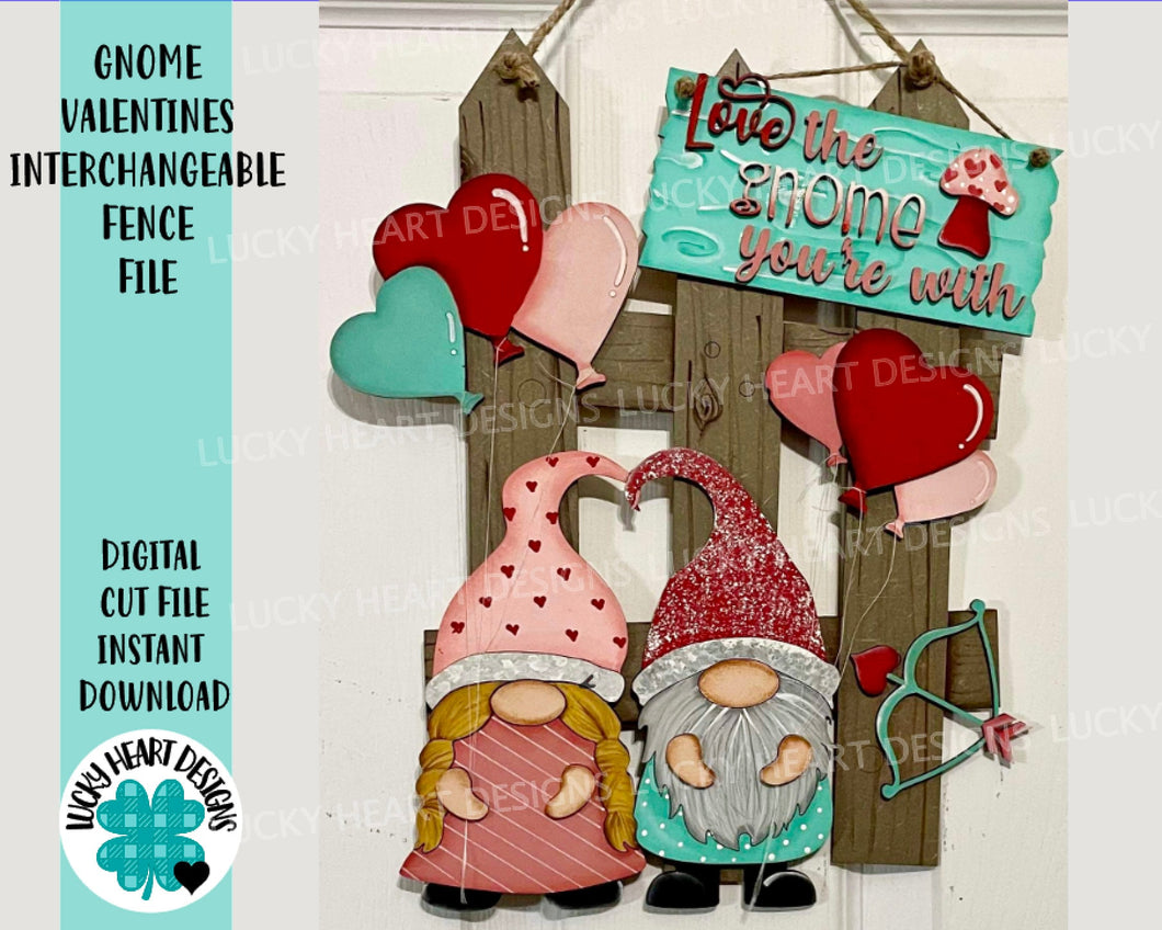Gnome Valentine's Day Interchangeable Fence File SVG, Glowforge, LuckyHeartDesignsCo