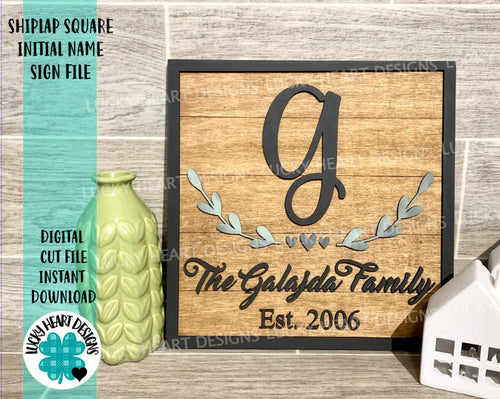 Shiplap Square Initial Name Sign File SVG, Glowforge, LuckyHeartDesignsCo