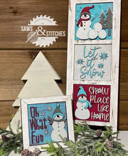 Load image into Gallery viewer, Snowman Interchangeable Leaning Sign File SVG, Winter Tiered Tray Glowforge, LuckyHeartDesignsCo
