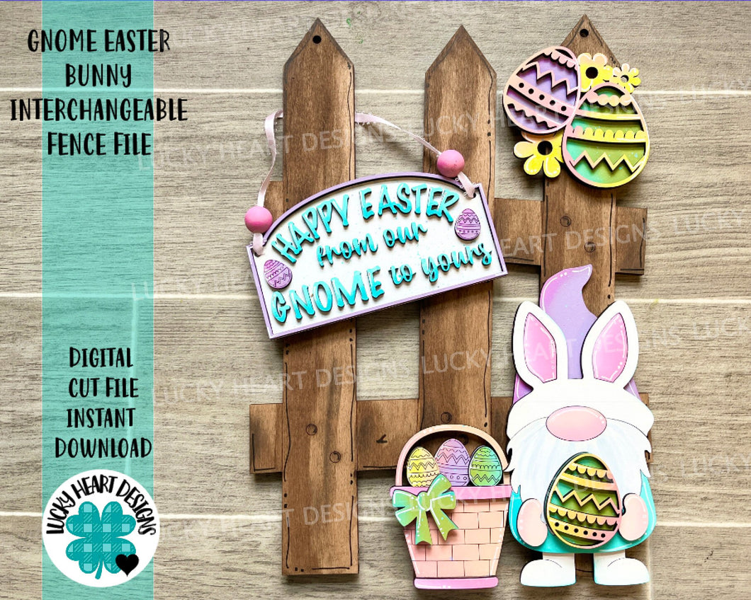 Gnome Easter Interchangeable Fence File SVG, Glowforge, LuckyHeartDesignsCo