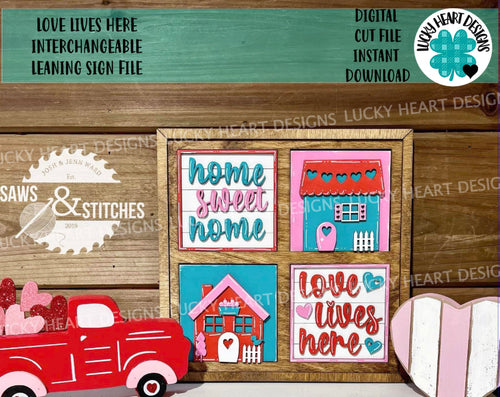 Love Lives Here Valentines Day Interchangeable Leaning Sign File SVG, Glowforge, LuckyHeartDesignsCo